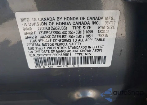 2012 Acura Mdx Technology Package z USA, uszkodzony, nr VIN 2HNYD2H30CH526513